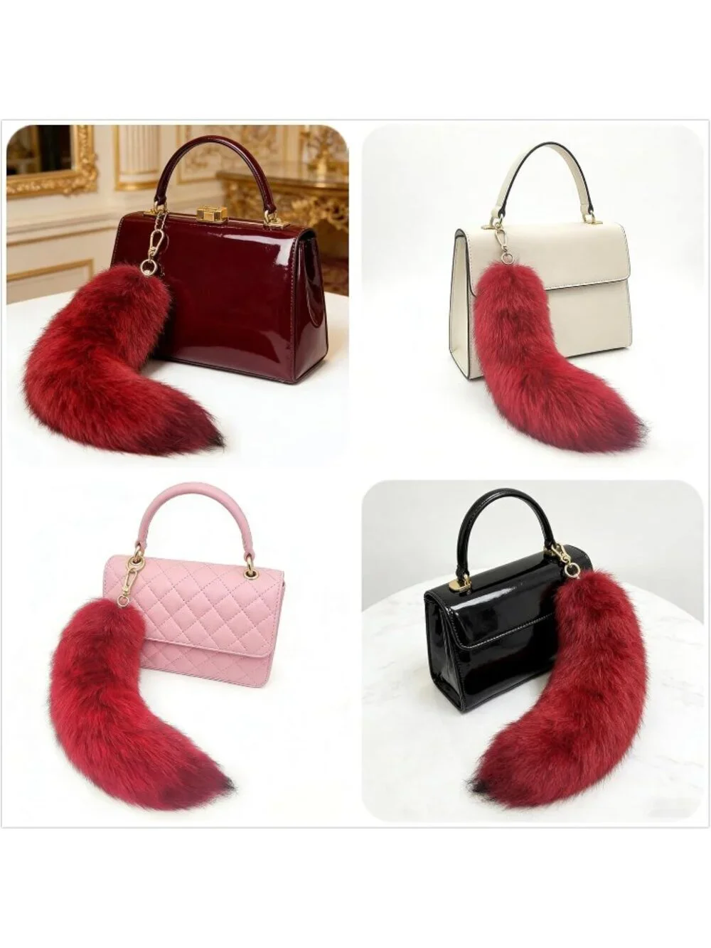 Women's Red Fluffy Fox Tail Cosplay Keychain Birthday Party Costume Handbag